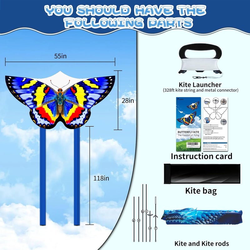 FejoHify Large Butterfly Kite for Kids & Adults, 55" x 28" Easy to Fly Single Line Kite for Kids Ages 4-8, 8-12, Comes with 300 FT Kite String Handle - Image 2